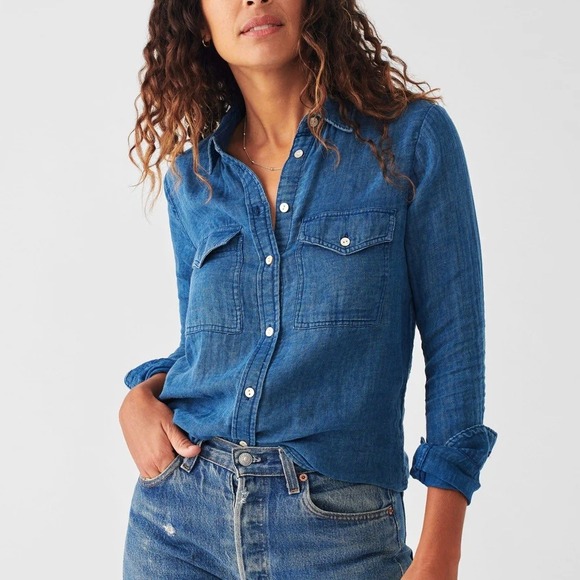 Faherty Tops - Faherty Indio Shirt Organic Cotton Gauze Chambray Blue Button Up Shirt Size XS